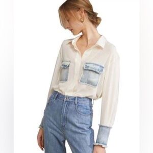 Stylish Cream and Blue Denim Shirt